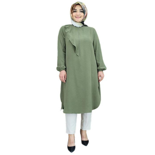 Women's Veiling Tunic With Ruffle Shoulder And Side Slit Detail