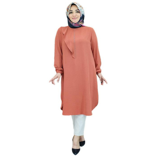Women's Veiling Tunic With Ruffle Shoulder And Side Slit Detail
