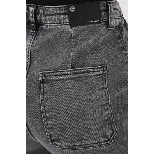 بنطال جينز نسائي من القطن لون رمادي