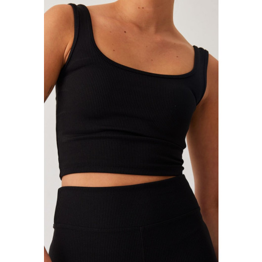 Women's Black Waistband Camisole Ribbed Singlet