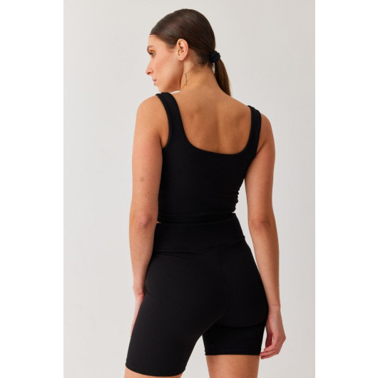 Women's Black Waistband Camisole Ribbed Singlet