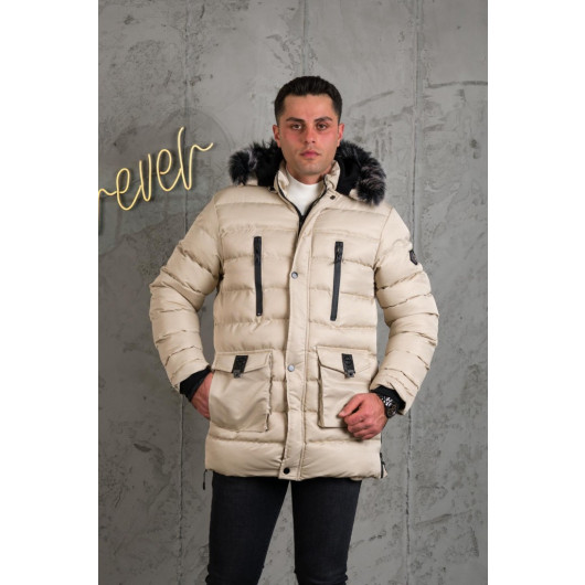 Hooded Quilted Inner Fleece Men's Inflatable Coat