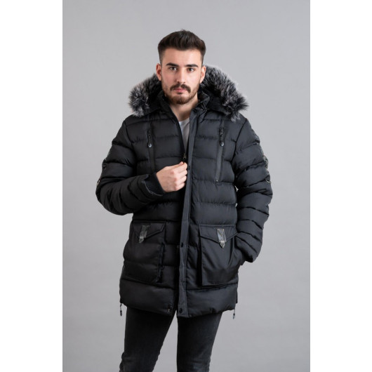 Hooded Quilted Inner Fleece Men's Inflatable Coat