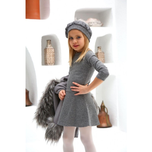 Girls Coat With Gray Fur Sleeves And Hood