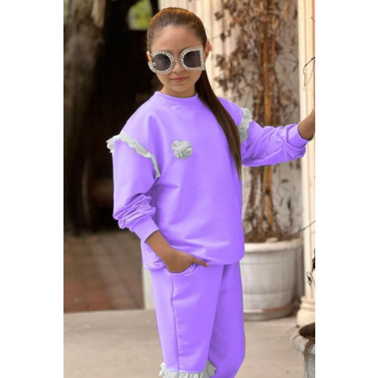 Girls Lilac Ruffled Tracksuit Set