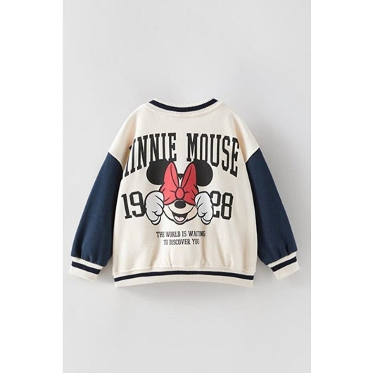 Girls' Button Front Back Detail Mickey College Cardigan