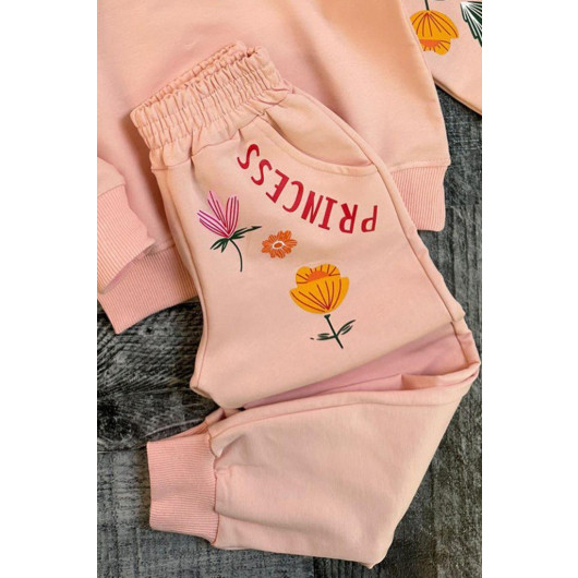 Girls Pink Floral And Princess Tracksuit