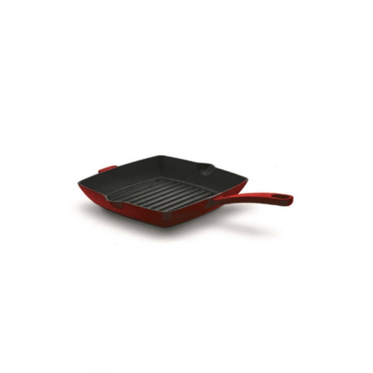 مقلاة للشواء مربعة من الحديد الصب بلون أحمر مقاس 26 × 26.5 سم