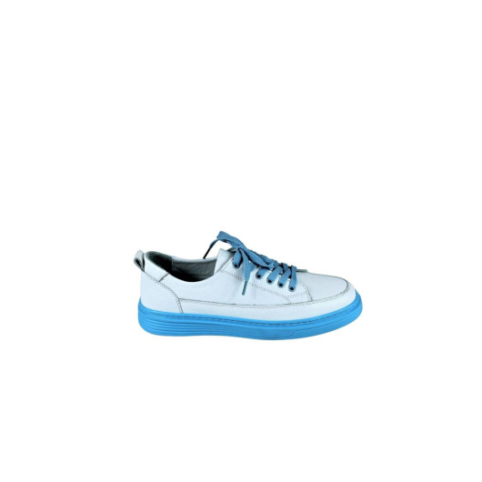 White Blue Women's Genuine Leather Sports Shoes