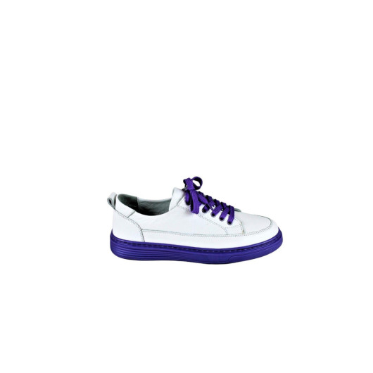 White-Purple Women's Genuine Leather Sports Shoes