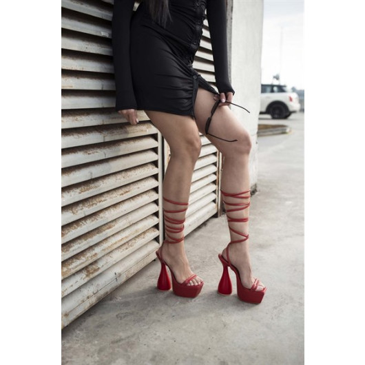 Lisbon Red Lace-Up Platform Women's Heeled Shoes
