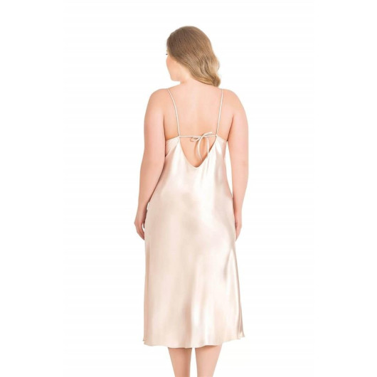 Markano Large Size Ivory Long Double Satin Dressing Gown And Nightgown Set