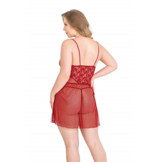 Markano Plus Size Red Short Tulle Nightgown