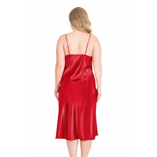 Markano Plus Size Red Long Satin Nightgown