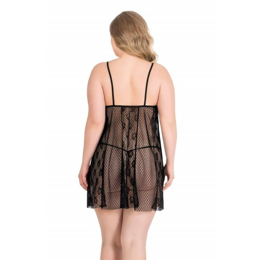 Markano Plus Size Black Short Tulle Nightgown