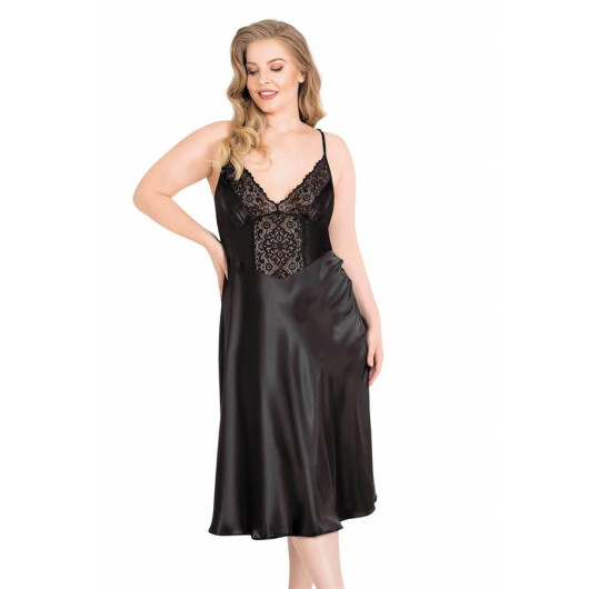 Markano Plus Size Black Long Satin Nightgown