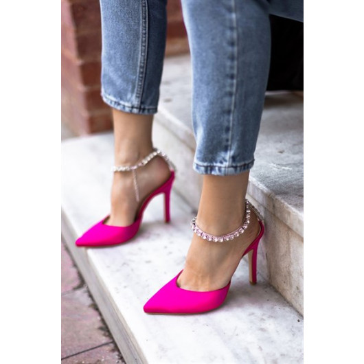 Celina Fuchsia Satin Stone Women's Heeled Shoes