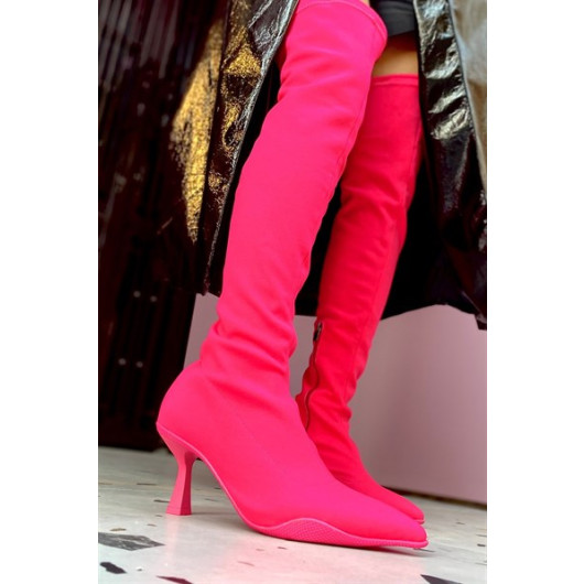 Fabienne Fuchsia Matte Stretch Women's Above Knee Heeled Boots