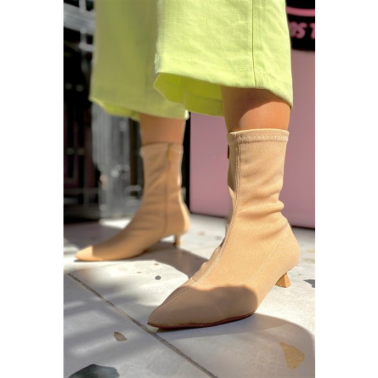 Ginetta Nude Matte Stretch Women's Heeled Boots