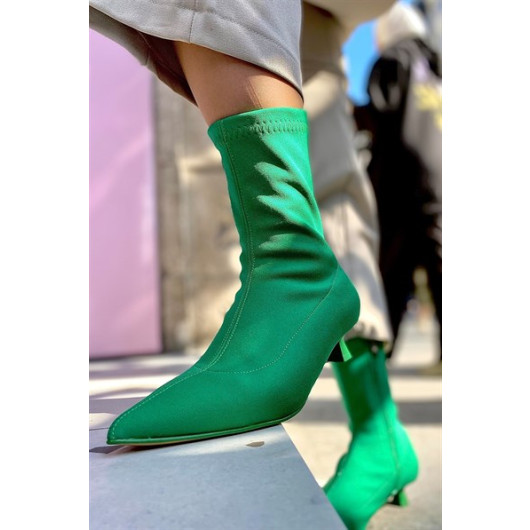 Ginetta Green Matte Stretch Women's Heeled Boots