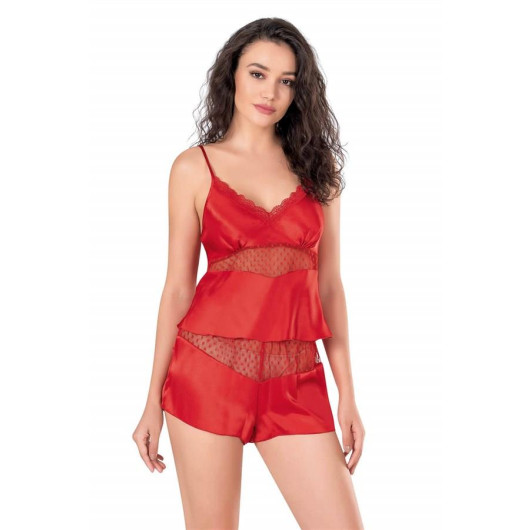 Markano Red Satin Babydoll Shorts Set