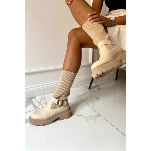 Lagos Nude Women's Knitwear Buckled Boots