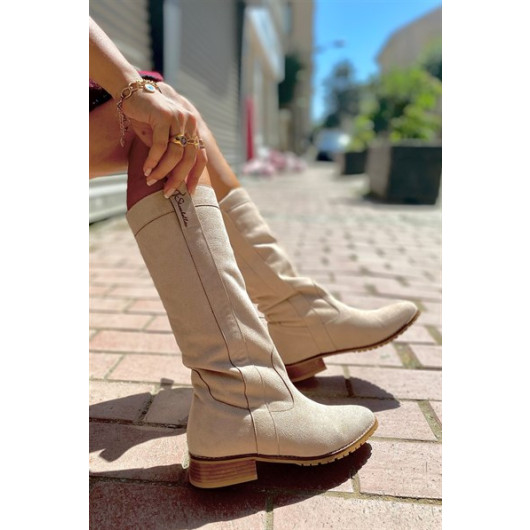 Linda Nude Women's Suede Heeled Boots