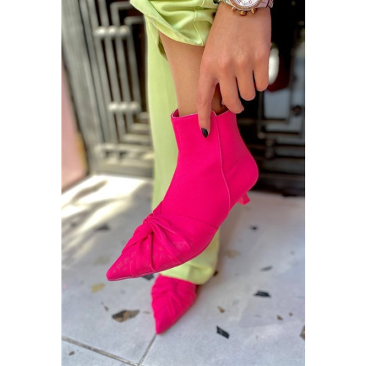 Lucia Fuchsia Matte Satin Pleated Women's Heeled Boots