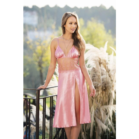 Markano Coral Long Double Satin Dressing Gown And Nightgown Set