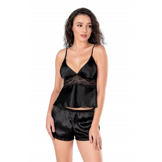 Markano Black Satin Babydoll Shorts Set