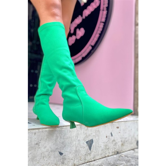 Vanessa Green Matte Stretch Women's Heeled Boots