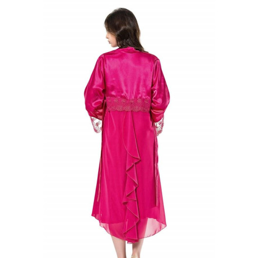 Markano Cherry Long Double Satin Dressing Gown And Nightgown Set