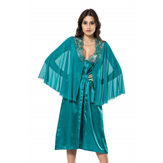 Markano Emerald Long Double Satin Dressing Gown And Nightgown Set