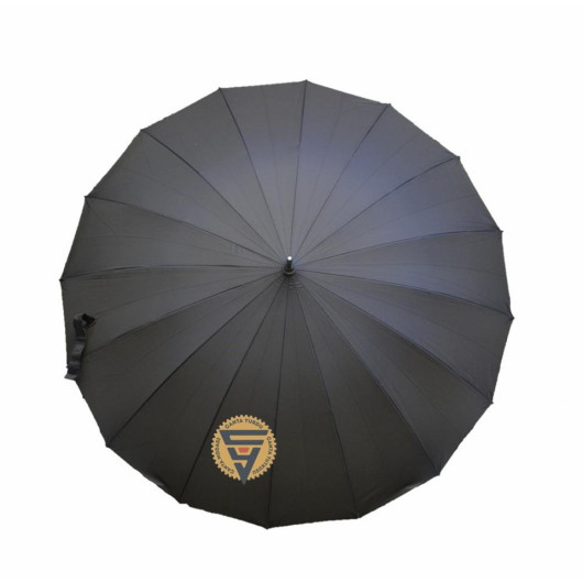 مظلة سوداء بمقبض خشب مدعمة ب 16 سلك