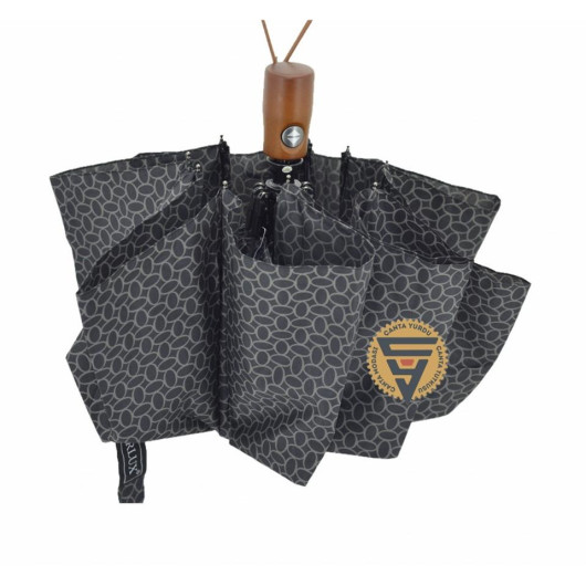 Marlux Wooden Handle Fully Automatic Umbrella Patterned Black