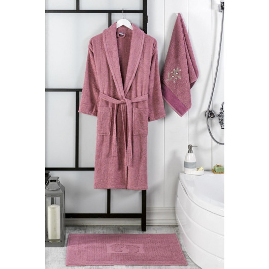 Embroidered Anthracite Head Towel Bathrobe-Anthracite 50X70 Mop Set