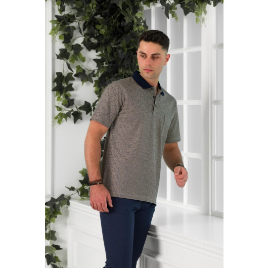 Nehi̇r By Faruk Ülker Polo Neck Pocketed Patterned Mercerized Superfine Cotton Men's T-Shirt