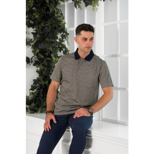 Nehi̇r By Faruk Ülker Polo Neck Pocketed Patterned Mercerized Superfine Cotton Men's T-Shirt