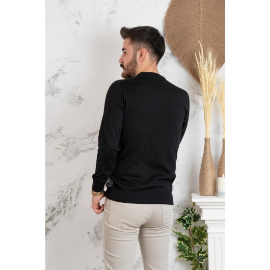 Nehir By Faruk Ülker Black Collar Regular Fit Men's Knitwear Sweater