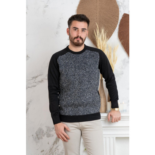 Nehir By Faruk Ülker Black Collar Regular Fit Men's Knitwear Sweater