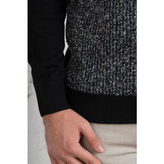 Nehir By Faruk Ülker Black Collar Regular Fit Men's Knitwear Sweater