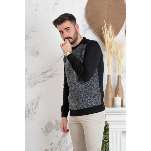 Nehir By Faruk Ülker Black Collar Regular Fit Men's Knitwear Sweater