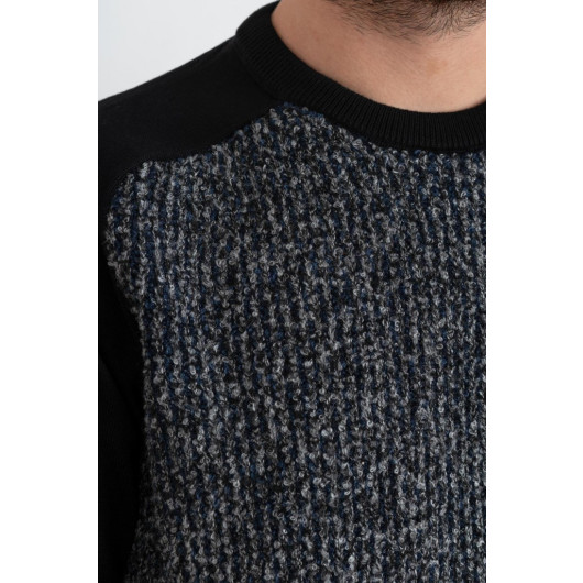 Nehir By Faruk Ülker Black Collar Regular Fit Men's Knitwear Sweater