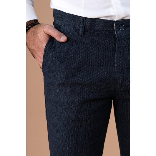 Notra Classic Fit Personality Textured Cotton Gabardine Trousers