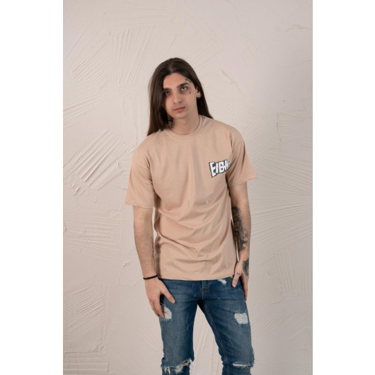 Oversized Printed Zero Collar Men's Combed Cotton T-Shirt