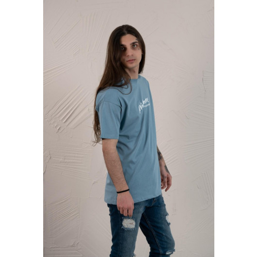 Oversized Printed Zero Collar Men's Combed Combed T-Shirt