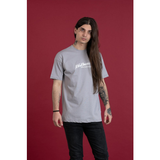 Oversized Printed Zero Collar Men's Combed Combed T-Shirt