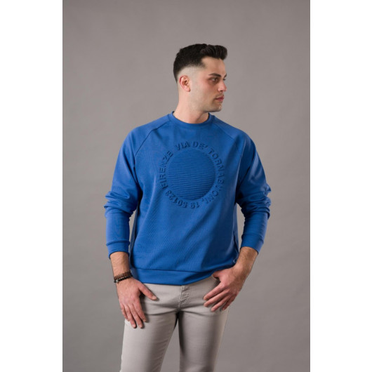 Oversized Printed Zero Collar Cotton Men's Sweatshirt