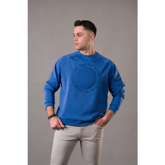 Oversized Printed Zero Collar Cotton Men's Sweatshirt