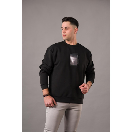 Oversized Printed Zero Collar Cotton Men's Sweatshirt